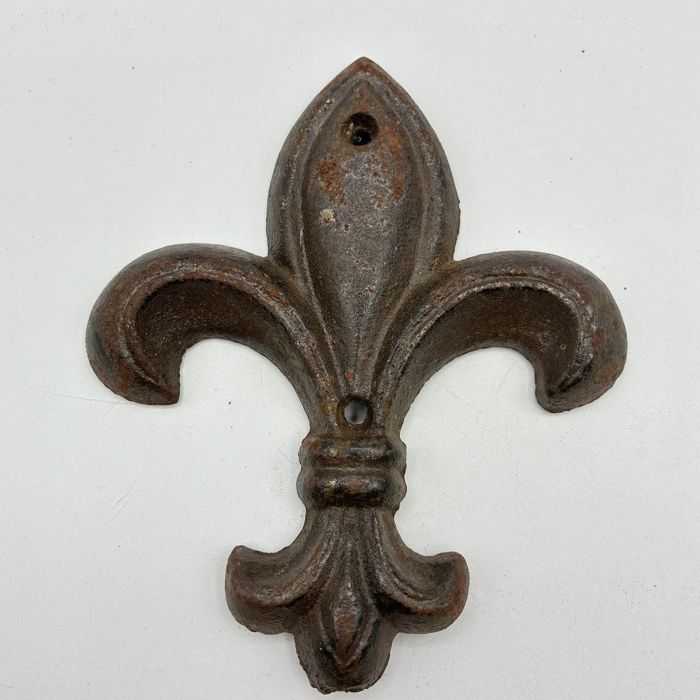 Antique Style Cast Iron Fleur De Lis Finial Architectural Garden Decor Rusty 5